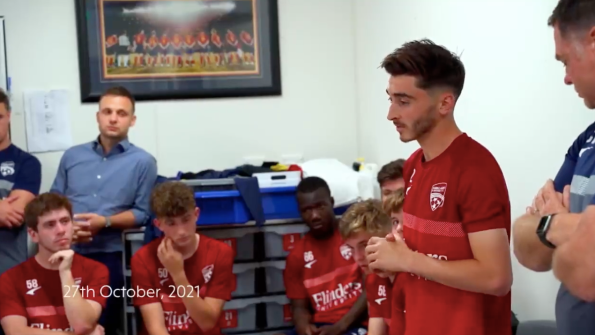 Footage of Adelaide United's Josh Cavallo coming out as gay to his teammates in docuseries about A-League football