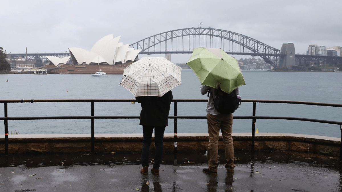 rain over the Sydney Harbour Bridge and Opera House