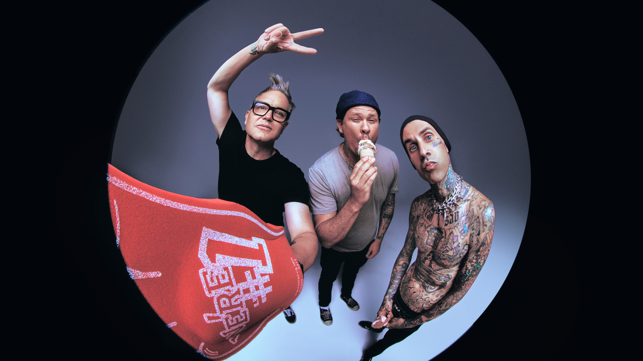 Mark Hoppus, Tom DeLonge and Travis Barker of blink-182 announcing Australia tour