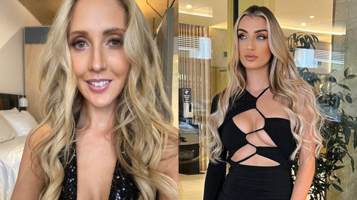 Selfie of Married At First Sight contestant Kate Laidlaw and fellow MAFS star Tamara Djordjevic posing in a black cutout dress