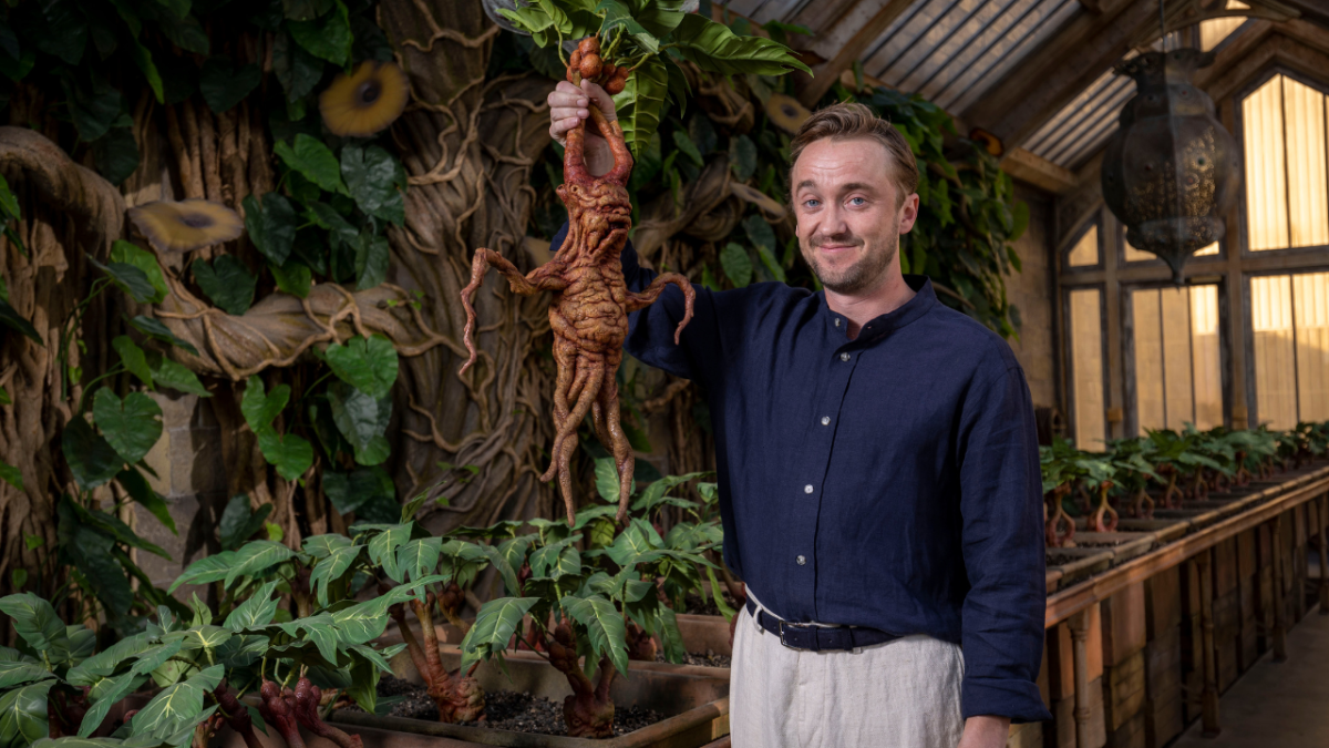 Tom Felton unveils the new Professor Sprout's Greenhouse feature at Warner Bros. Studio Tour London