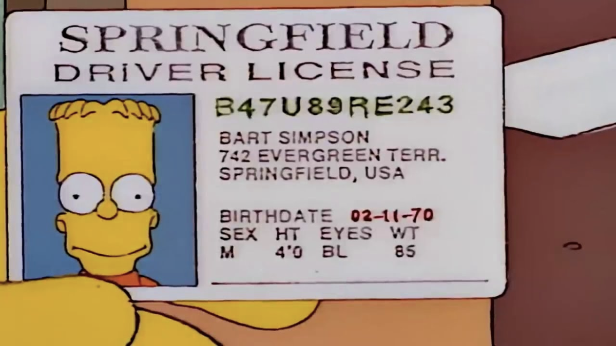 Bart Simpson flashing driver licence on The Simpsons