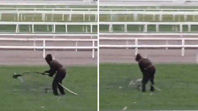 A Melbourne Cup Protestor Slooshed 1000L Of Weird Oily Liquid Onto Flemington Racecourse
