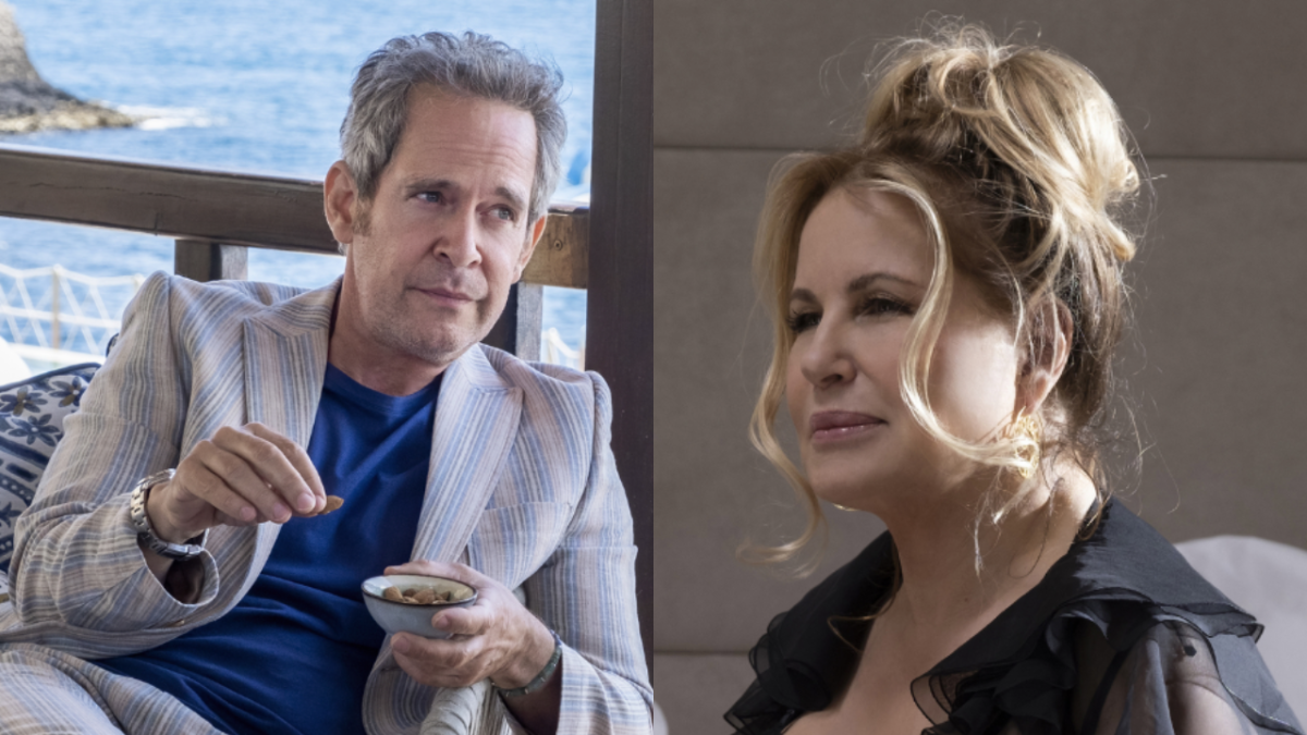 Tom Hollander as Quentin and Jennifer Coolidge as Tanya in The White Lotus season two
