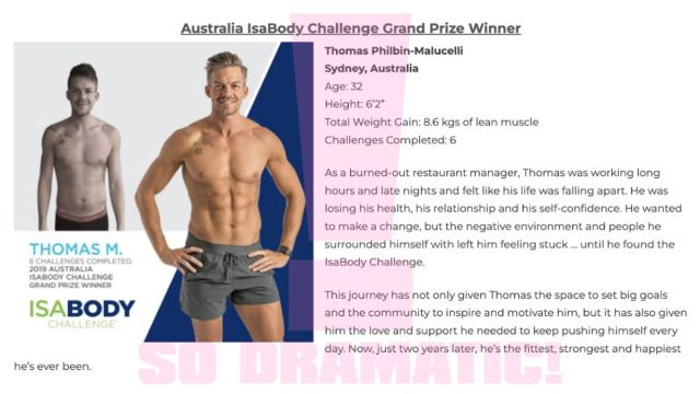 Australia IsaBody Challenge Grand Prize winner with a before and after body image of Thomas.
