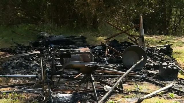 Carol Clay and Russell Hill's burned campsite. Source: Nine