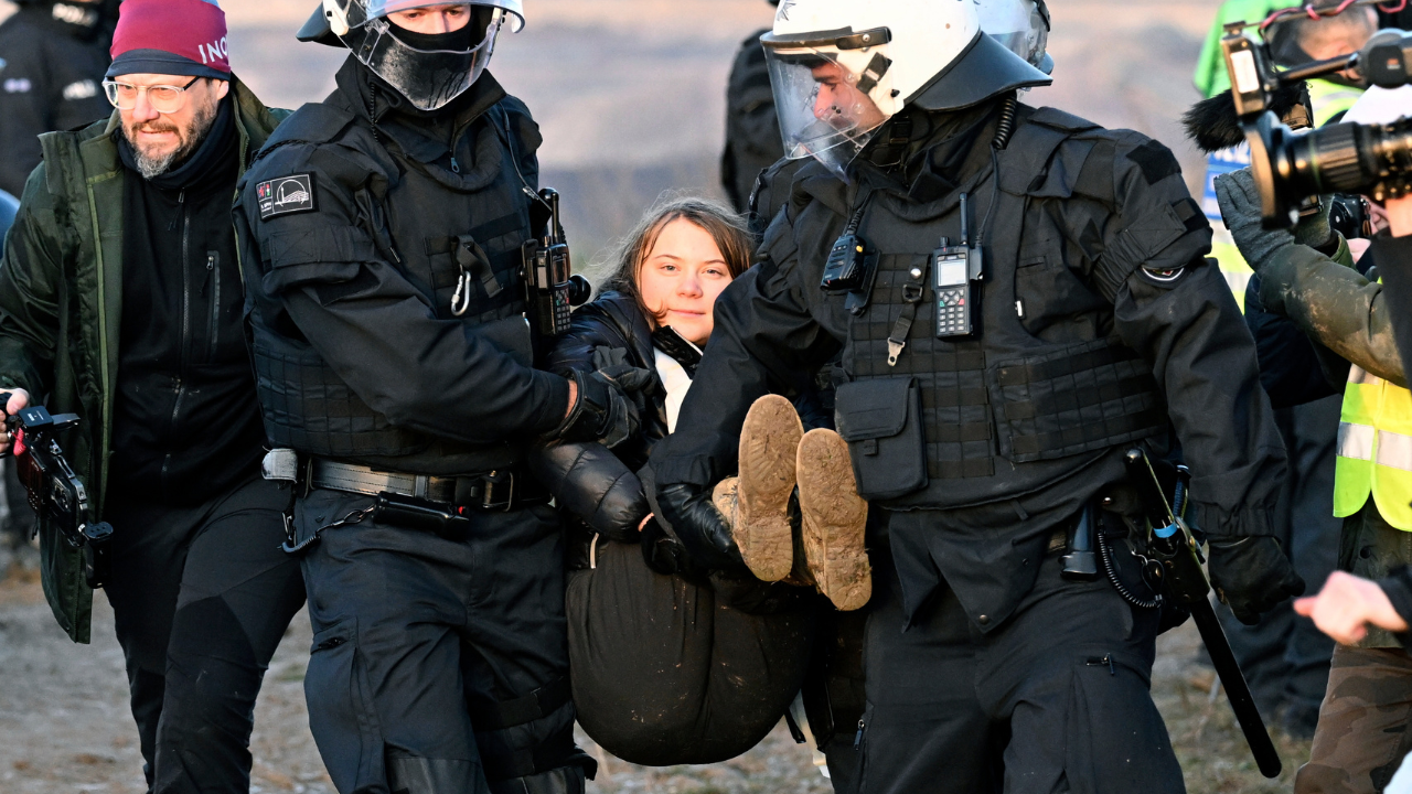 Greta Thunberg is carried away by police at a protest in germany