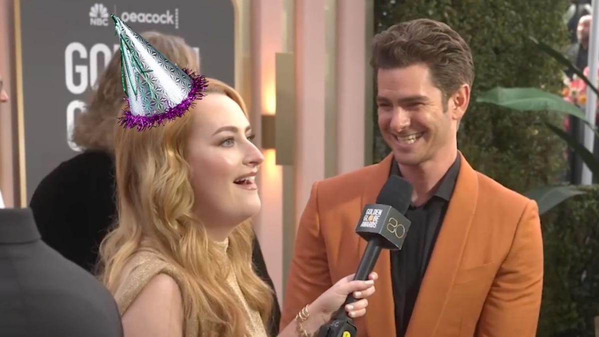 Andrew Garfield and Amelia Dimoldenberg talking about her birthday party