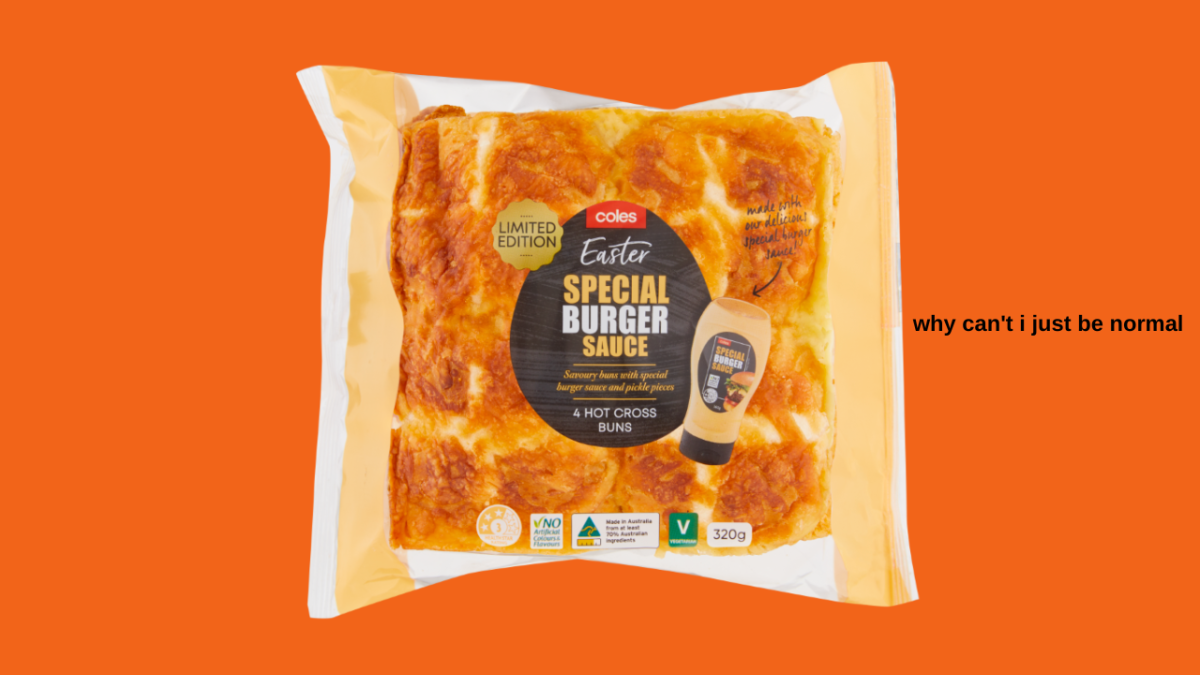 Coles have unveiled a new flavour of hot cross buns, special burger sauce