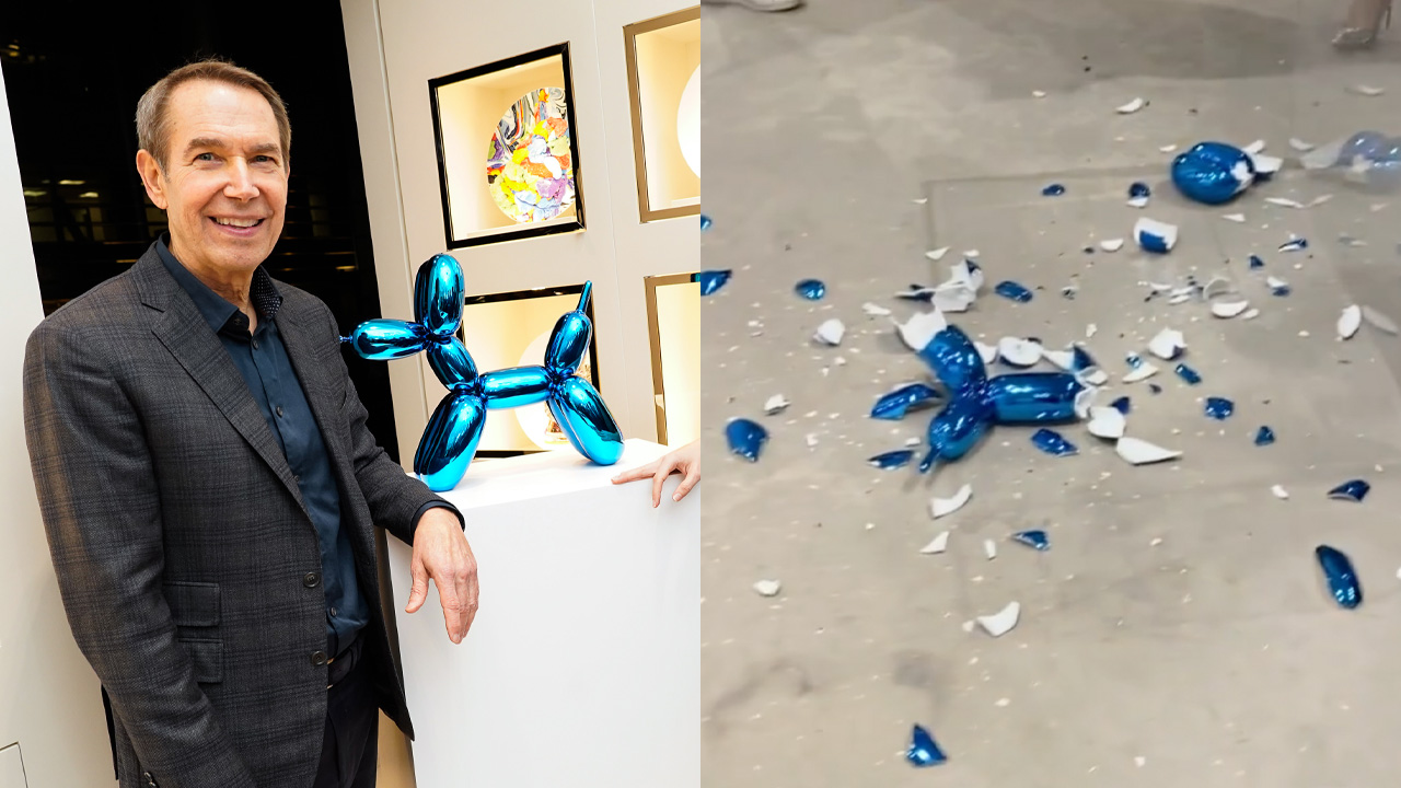 jeff koons balloon dog sculpture shattered
