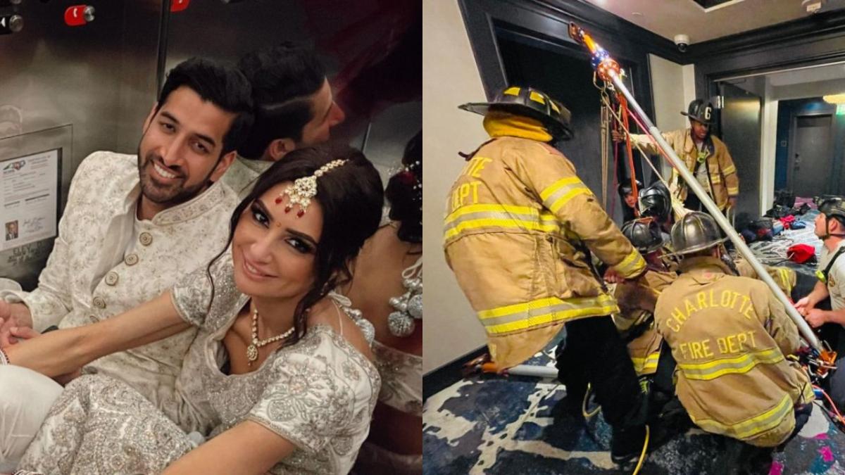 BRIDE AND GROOM GET TRAPPED IN ELEVATOR, MISS WEDDING