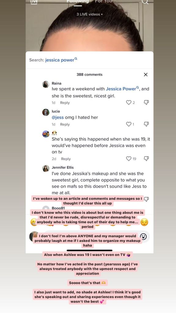 Jessika Power respond to allegations that she was the mean reality TV star in Ashlee Day MUA TikTok