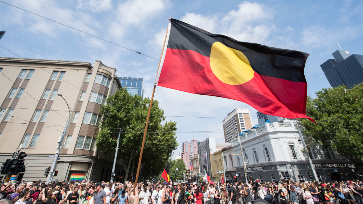 An aboriginal flag. The Indigenous Voice to Parliament referendum explainer.