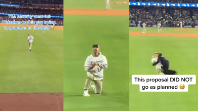 Pour One Out For This Baseball Fan Who Got Decked By Stadium Security While Proposing To His GF