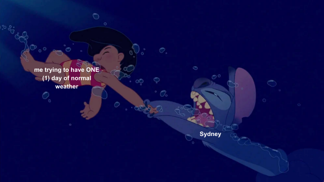 a meme about sydney weather and the recent rain and storms