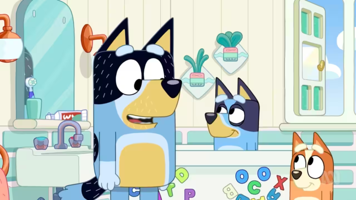 Bandit, Bluey and Bingo in the bathroom on a recent episode of the show called 'Exercise' which has been criticised for being fatphobic