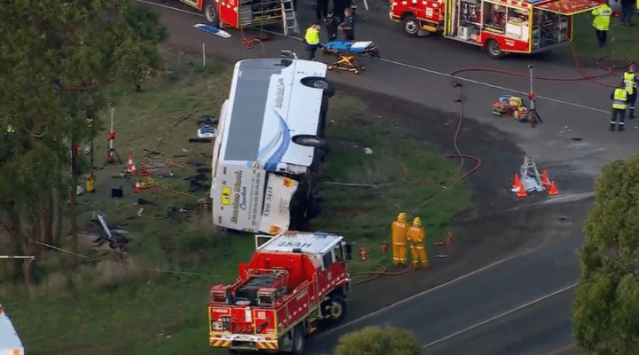 Footage of the bus crash near Melbourne