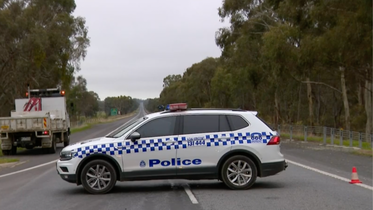 Police car at Hume Highway in Locksley following fatal crash