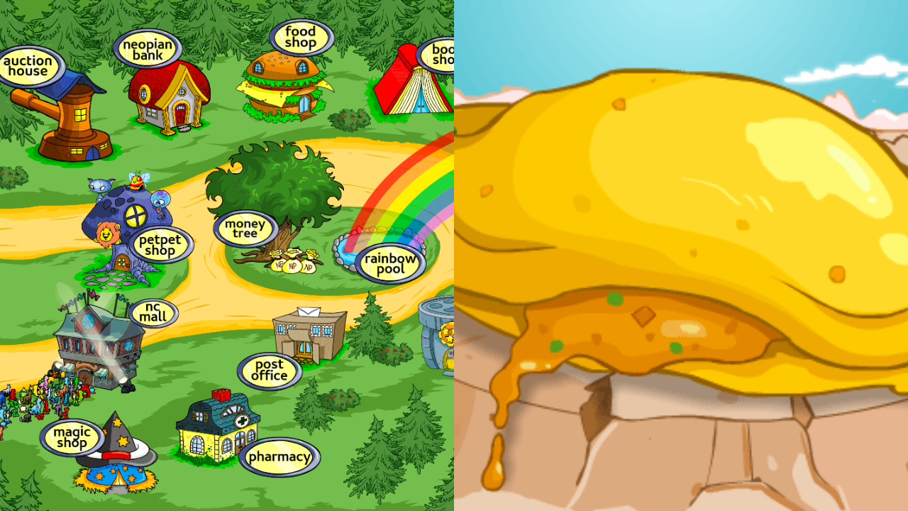 Neopia Central and Giant Omelette from virtual pet game Neopets