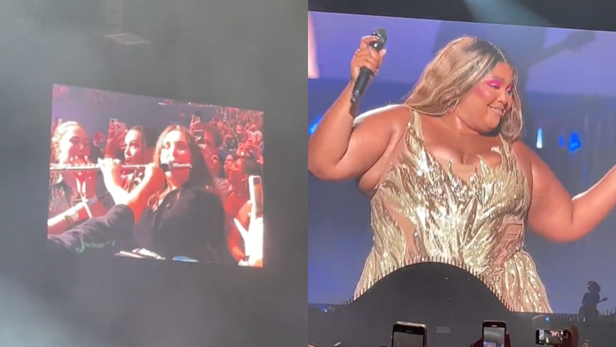 TikTok video of Lizzo concertgoer playing flute rendition of "Down Under" by Men at Work and Lizzo dancing at Perth show