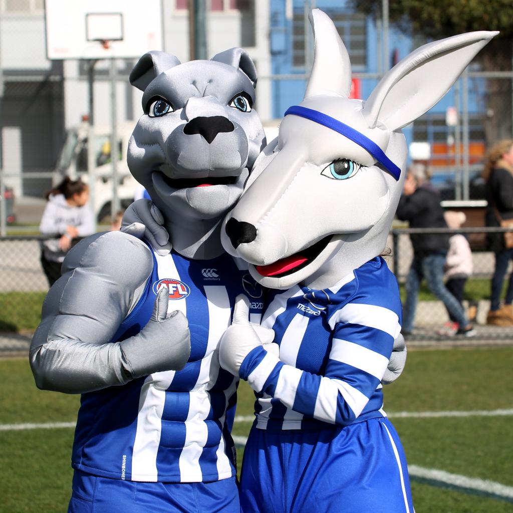 North Melbourne mascots at Harvey's Heroes Day