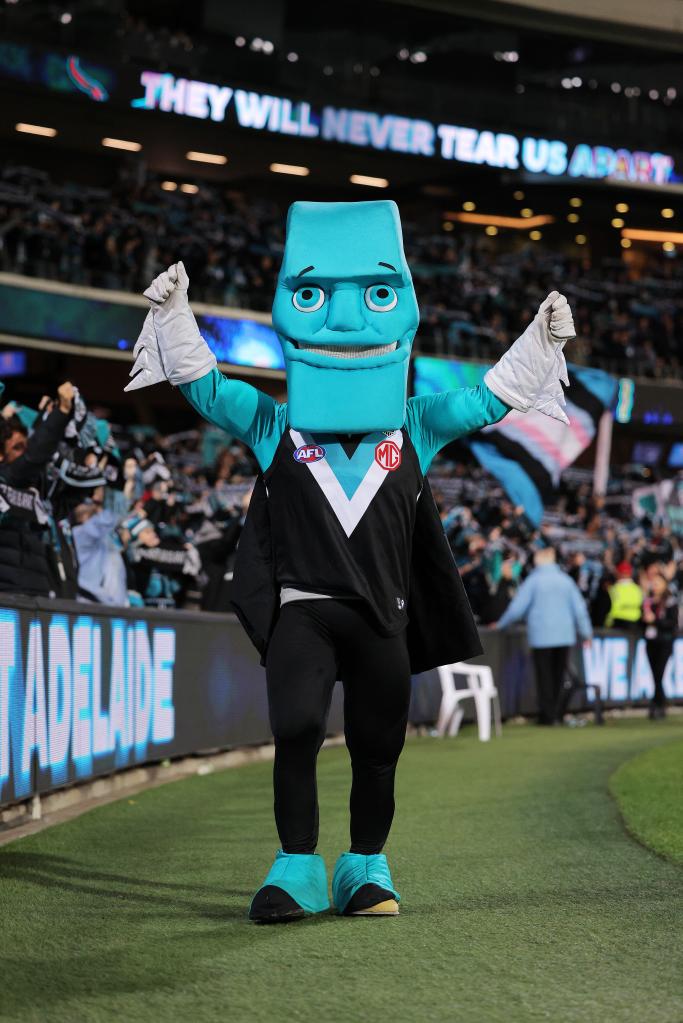 The Power mascot is pictured during the round 9 AFL match between the Port Adelaide Power and the Western Bulldogs at Adelaide Oval
