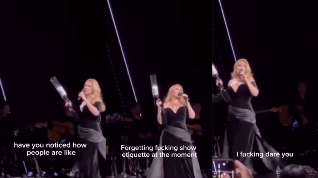 adele warns fans not to throw anything at her onstage