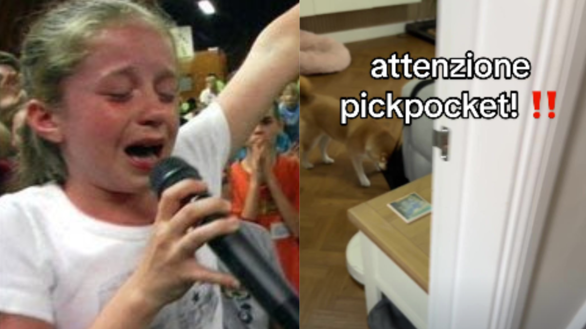 blonde girl holding a mic in one hand and the other is the thumbnail of a tiktok saying Attention pickpocket