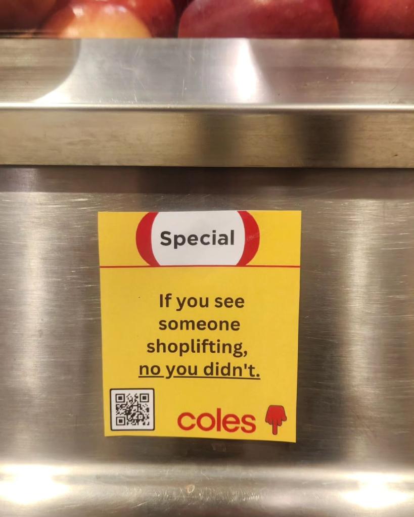 Fake tags created by Grassroots Action Network Tasmania which were distributed around Coles and Woolies to protest increasing profits during a cost of living crisis.