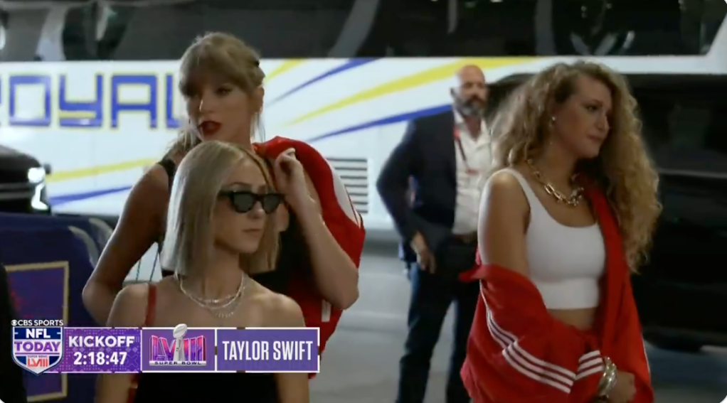 Taylor Swift arriving at the 2024 Super Bowl