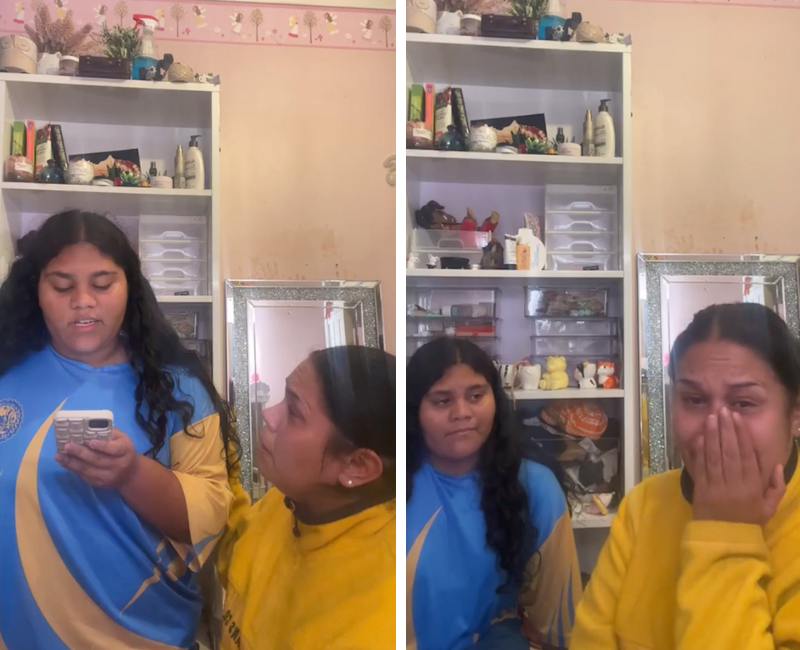 Two photos of Barkaa and her 14 year old daughter talking to the camera