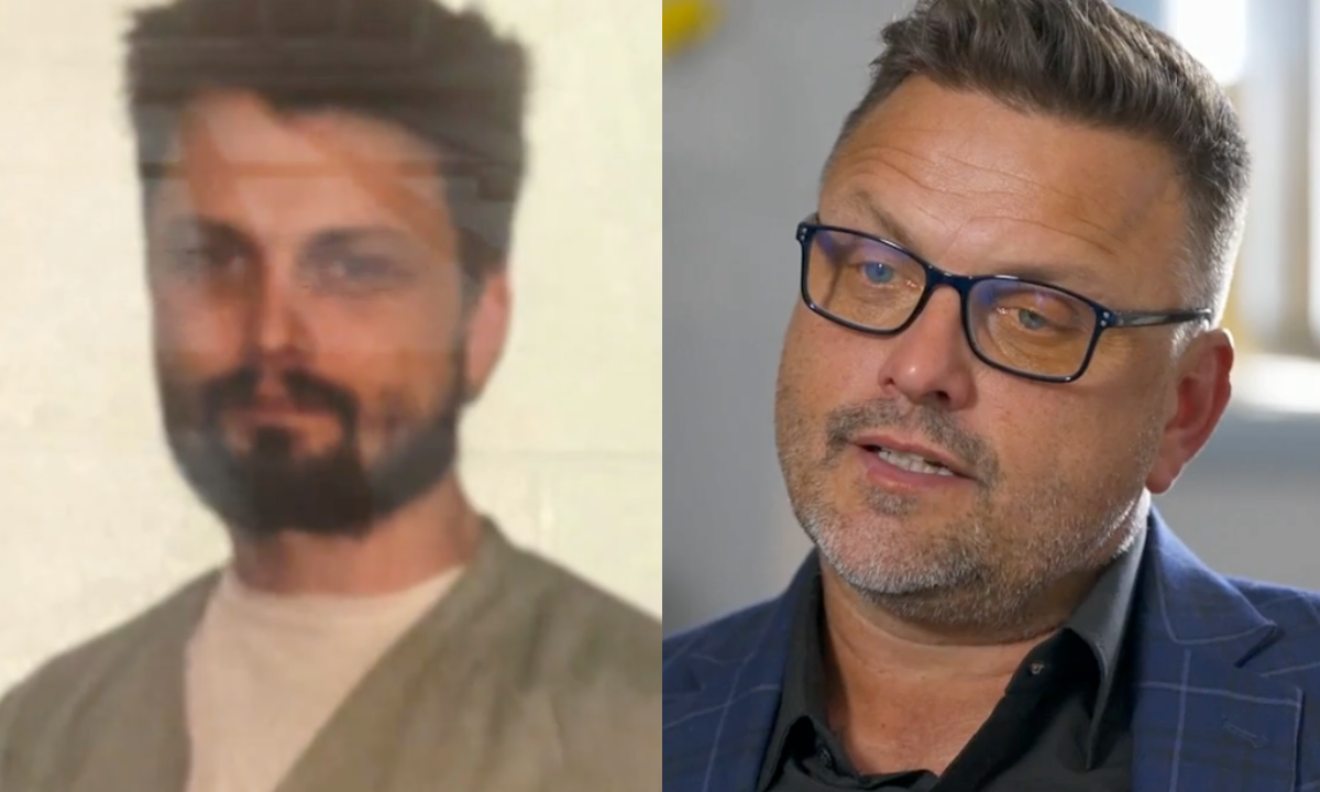 L: Married At First Sight's Timothy Smith as a younger man. R: MAFS' Timothy Smith on A Current Affair