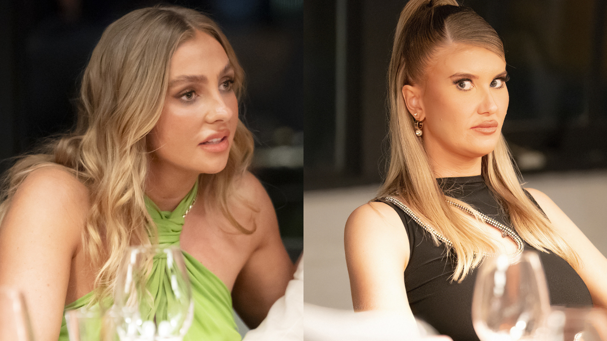 L: Eden Harper at a Married At First Sight dinner party. R: Lauren Dunn at a Married At First Sight dinner party.