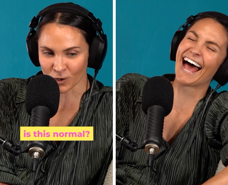 Two images of Laura Byrne on her Life Uncut podcast