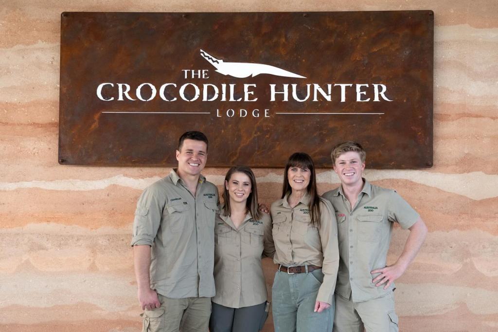 Hunter, Bindi, Terri and Robert Irwin at the Crocodile Hunter Lodge.