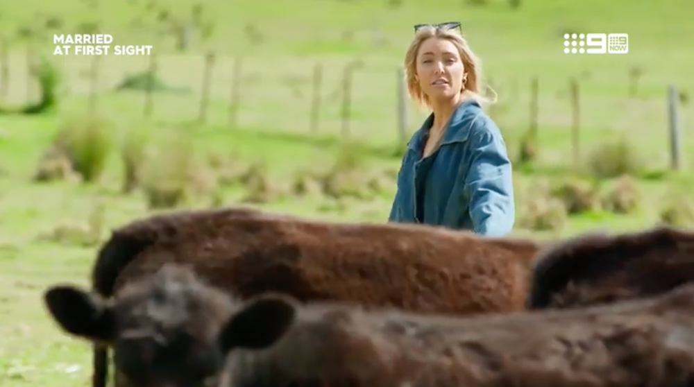 Madeleine Maxwell with some cows on Married At First Sight