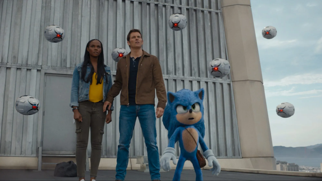 Maddie and Tom Wachowski with Sonic The Hedgehog