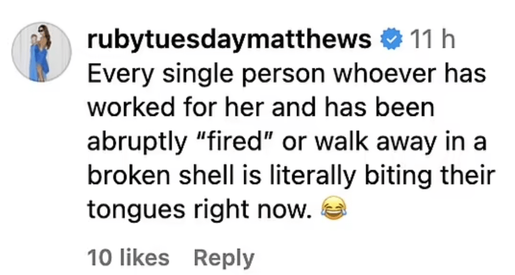 Ruby Tuesday Matthews' comment